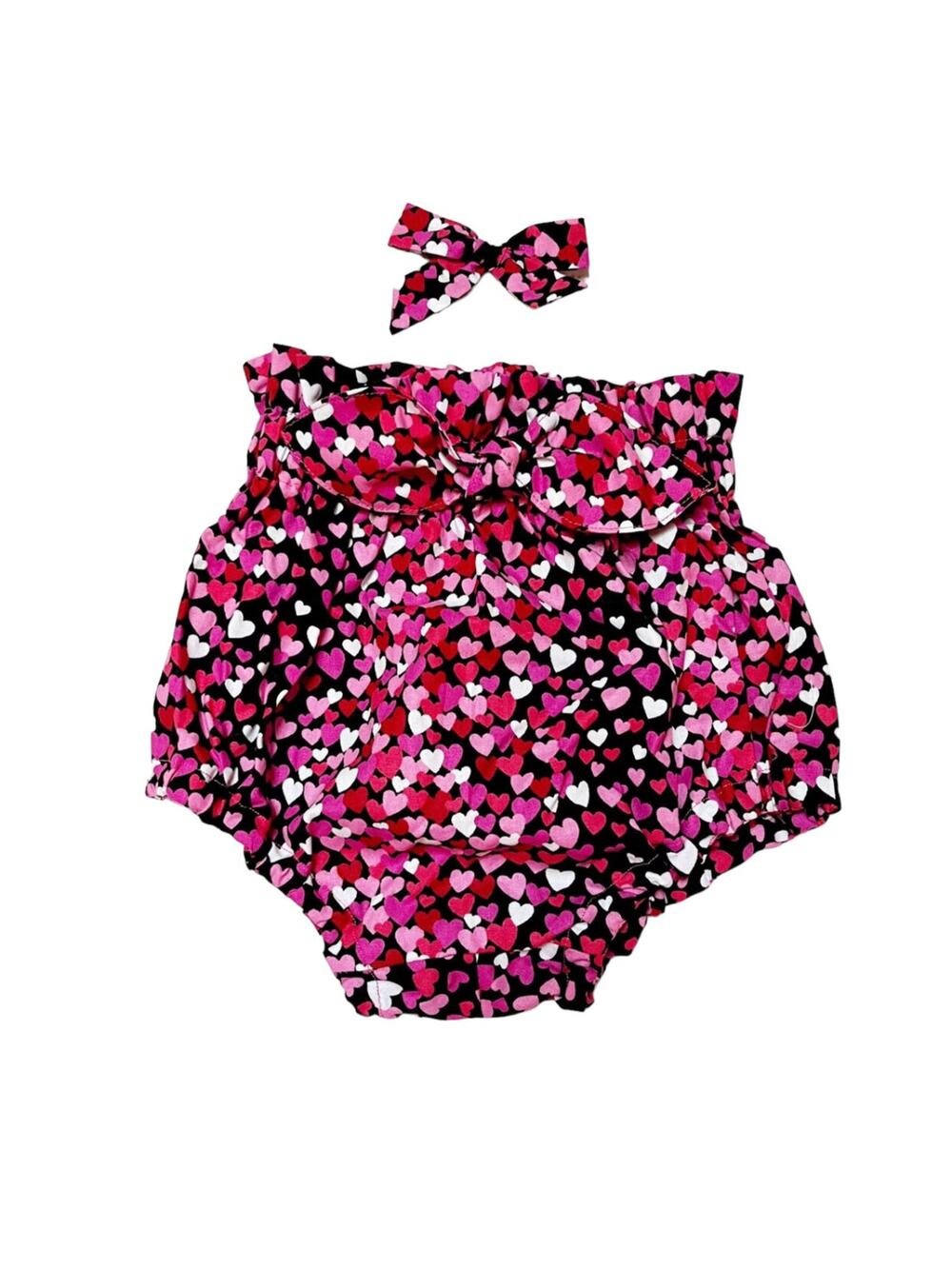 Small Shop Heart Print Bloomers And Bow
